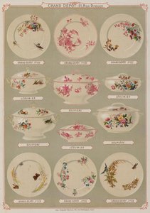 Sida från katalogen för Grand Depot de Porcelaines, Faiences et Verreries (färg litho) av French School