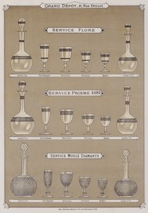 Sida från katalogen för Grand Depot de Porcelaines, Faiences et Verreries (färg litho) av French School