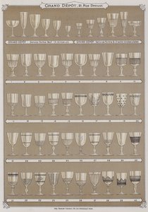Sida från katalogen för Grand Depot de Porcelaines, Faiences et Verreries (färg litho) av French School