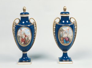 Ett par Sevres-vaser dekorerade med allegoriska figurer av Rättvisa och Republiken (porslin) av French School