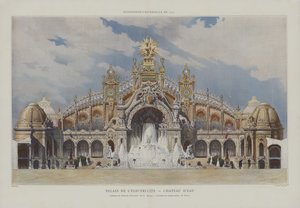 Palace of Electricity and Chateau of Water, Universal Exhibition 1900, Paris (färg litho) av French School