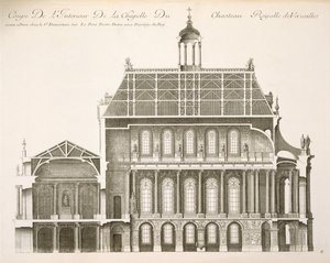Palais du Louvren: det kungliga kapellet, sektion, ca 1720-talet av French School