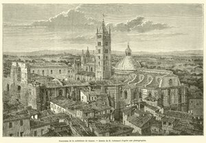 Panorama över Sienas katedral (gravyr) av French School