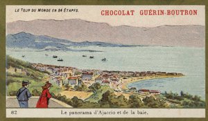 Panorama över Ajaccio och bukten (chromolitho) av French School