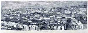 Panorama över Puebla, centrala Mexiko, från The Ancient Cities of the New World, av Claude-Joseph-Desire Charnay, pub. 1887 av French School