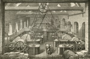 Papperstillverkning: blekning av trasmassa. Gravyr c1870. av French School
