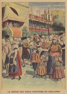 Parad av traditionella dräkter i Nederländerna (färg litho) av French School