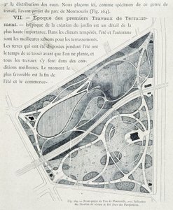Parc de Montsouris: plan över trädgården i förväg av French School