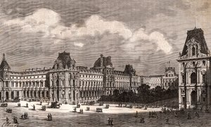 Paris Le Louvre - gravyr i "La France illustree: geografi, historia, administrationsstatistik" av V.A. Malt-brunt. 1884 av French School