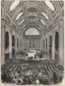 Paris, Palais de Justice - Salle des Pas Perdus under en officiell ceremoni - Gravyr i "Tableau-de-Paris"" av Edmond Texier 1852 av French School