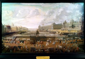 Paris, utsikt över Pont-neuf (Pont Neuf), Palais du Louvren och College of Four Nations cirka 1680 (olja på duk) av French School