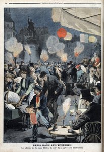 Paris i mörker - Omgivningen av Clichy-platsen, kvällen för elektrikerns strejk - "Le petit Journal"", mars 1907 (gravyr) av French School
