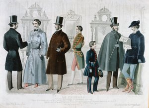 Parisisk modeskylt för Bulletin of Fashion, New York, februari 1858 (färggravyr) av French School