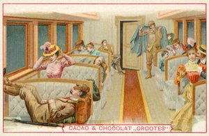 Passagerare i en järnvägsvagn (chromolitho) av French School