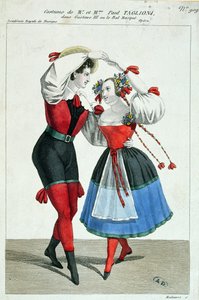 Paul Taglioni (1808-84) och hans fru Anna Galster dansar i Gustave III, ca 1830 av French School