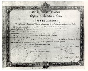 Paul Verlaines Baccalaureat, 1862 (penna och bläck på papper) av French School