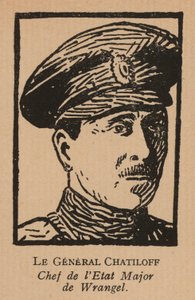 Pavel Chatilov, stabschef för general Pjotr Wrangels vita armé i södra Ryssland under ryska inbördeskriget (litografi) av French School