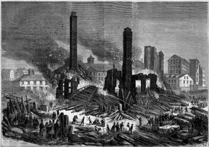 Pemberton mill brand i Lawrence, Massassuchets, USA, 10 januari av French School