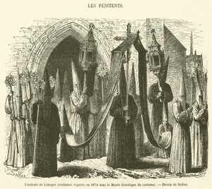 Penitents of Limoges, kostymer utställda 1874 i Historical Costume Museum (gravyr) av French School