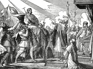 Pepin utropade till kung av frankerna 751, c.1890 Pepin den Korte (c.715-68) oäkta son till Charles Martel; Pepin le Bref; far till Karl den Store (747-815); av French School