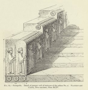 Persepolis, Detalj av bröstvärnets vägg av trappan till palatset nr 2 (gravyr) av French School