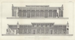 Persepolis, Hall of a Hundred Columns, geometrisk höjd och längsgående sektion, restaurerad av Ch Chipiez av French School