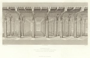 Persepolis, Hall of a Hundred Columns, Perspektivvy av interiören, restaurerad av Ch Chipiez av French School