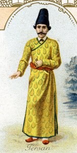 Persisk man. Upplaga av den parisiska litografin, slutet av 1800-talet. Serie om 25 reklamkromoner för Dijon-tillverkningen av Biscuits Pernot, skapad 1869. Detalj av karaktärerna i traditionell kostym av French School