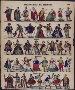 Personnages de theater (färgad gravyr) av French School
