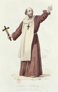 Eremiten Peter (ca 1050-1115) predikade det första korståget 1095, ca 1840 (färgstick) av French School