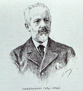 Petr Ilitch Tchaikovski (1840-93), illustration från "The History of Music in Russia" av Albert Soubies, publicerad i Paris av French School