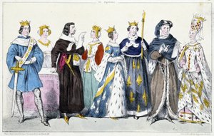 Filip VI av Valois, Jeanne av Bourgogne, Johannes II av de Goda, Jeanne av Boulogne, Jeanne av Bourbon, Karl V av de vise, Karl VI, Isabeau (Isabella, Elizabeth) av Bayern (1371-1435) av French School