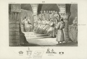 Filip V av Frankrike och generalstaterna avvisar anspråket på tronen av Jeanne II av Navarra, c1317 av French School
