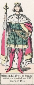 Philippe-le-Bel, 46:e kung av Frankrike, besteg tronen 1285, dog 1314 (färgad gravyr) av French School