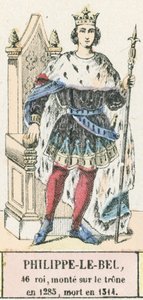 Philippe-le-Bel, 46:e kung, besteg tronen 1285, dog 1314 (färgad gravyr) av French School