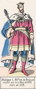 Philippe 1, 39:e kung av Frankrike, besteg tronen 1061, dog 1108 (färgad gravyr) av French School