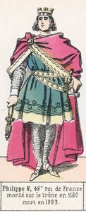 Philippe 2, 42:e kung av Frankrike, besteg tronen 1180, dog 1223 (färgad gravyr) av French School