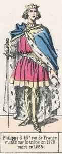 Philippe 3, 45:e kung av Frankrike, besteg tronen 1270, dog 1285 (färgad gravyr) av French School