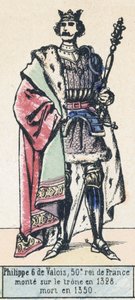 Philippe 6 de Valois, 50:e kung av Frankrike, besteg tronen 1328, dog 1350 (färgad gravyr) av French School