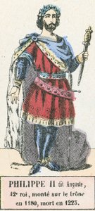 Philippe II dit Auguste, 42:e kung, besteg tronen 1180, dog 1223 (färgad gravyr) av French School