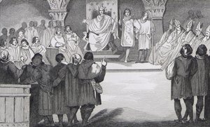 Philippe IV (1268-1314) le Bel återförenar generalstaterna i Louvren, från "Histoire de France" av Colart, publicerad ca 1840 av French School