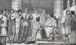 Philippe VI (1293-1350) de Valois hyllar Edvard III (1312-77) av England men bara som hertig av Aquitaine, från 