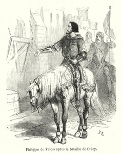 Philippe de Valois efter slaget vid Crecy (gravyr) av French School