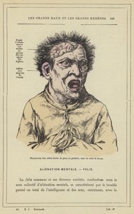 Fysiognomi av en utomjording som drabbats av paral sie generale, i ett raseri (färg litho) av French School