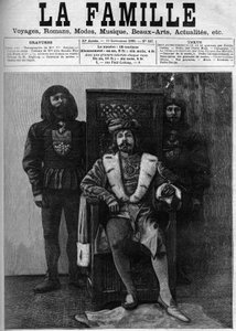 Pierre Loti i Ludvig XI-dräkt tar emot sina gäster i sitt slott under en fest i en dekor från Ludvig XI:s period. Omslag till ""Familjen"" från 1888. av French School