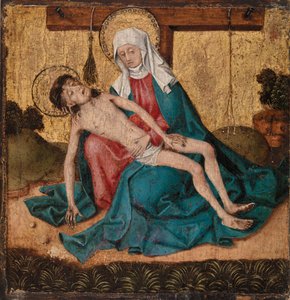 Pieta (tempera och bladguld på panel) av French School