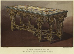 Pietra dura (florentinsk mosaik) bord med snidade och förgyllda ben, 1600-tal