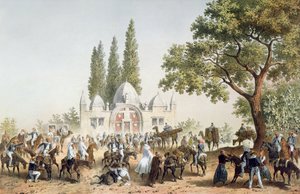 Pilgrimer som stannar i Jaffa vid Sabil Abu Nabuts fontän av French School