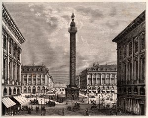 Place Vendome i Paris på 1800-talet - gravyr i "La France illustree: geographie, histoire, administration statistique" av V.A. Malt-brunt. 1884 av French School