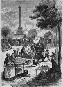 Place de la Bastille en söndag i september. Gravyr efter skiss av Pignard från 1865. av French School